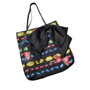 Brighton Take a Beau Jewel Print on Black Tote with Large Black Accent Bow